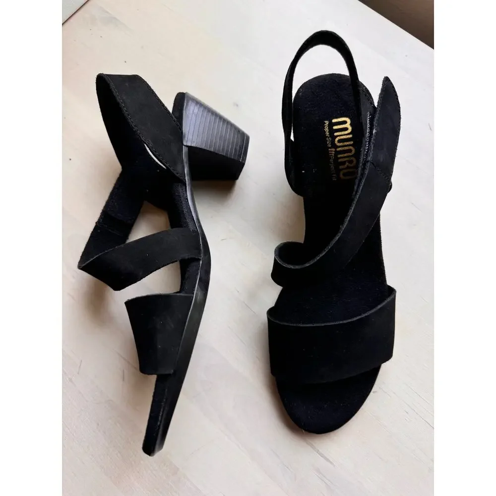 Munro Lucia Black Nubuck Heel Sandals Comfort Walking Dress Shoes Size 7